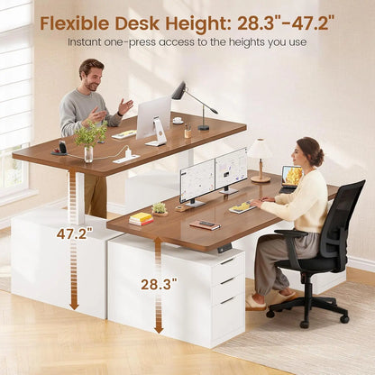 55" Electric Sit-Stand Desk with 6 Drawers - Height Adjustable 28.3"-47.2", 3 Memory Presets, 4 Power Outlets + 2 USB, 220 lb Capacity, FSC Wood Top, Black/White