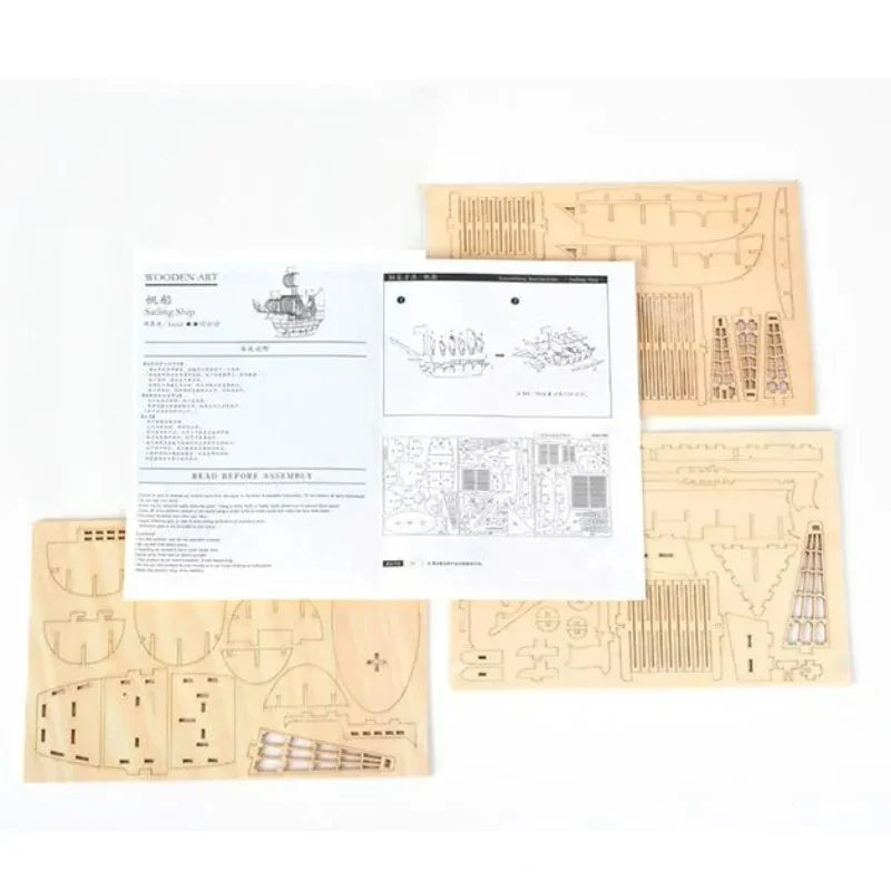 1PC 3D Sailboat Wooden Puzzle Assembly Model Puzzle DIY Wooden Crafts 3D Puzzle Gifts Desktop Decoration