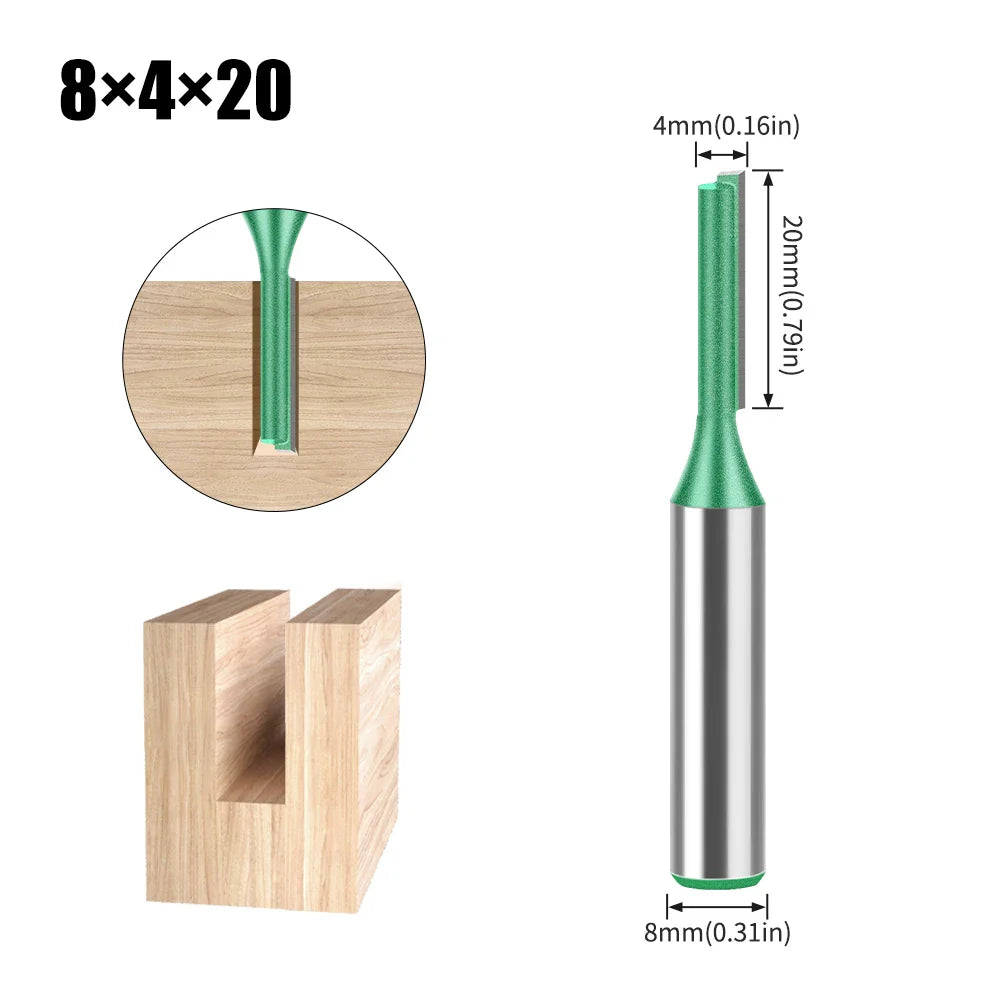 Tungsten Carbide Router Bit 3-20mm (0.12-0.79 in) Diameter, 8mm (0.315 in) Shank, Single/Double Flute Straight Bit for Woodworking