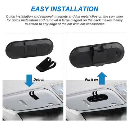 Bluetooth 4.1 Hands-Free Car Speakerphone Sun Visor Clip – Wireless Stereo Speaker with Mic, 10m Range