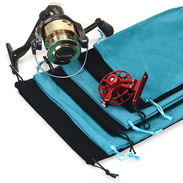 Portable Drawstring Fishing Reel Pouch – Flannel Reel Bag for Tackle, Protective Storage (S/M/L)