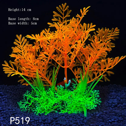 Artificial Aquarium Plants – Plastic Underwater Green Shrubs with Resin Base, Fish Tank Decoration