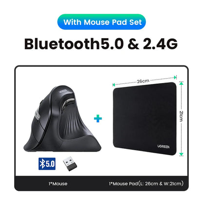 Vertical Ergonomic Wireless Mouse Bluetooth 5.0 & 2.4GHz, 4000 DPI, 6 Silent Buttons for MacBook Laptop Tablet PC