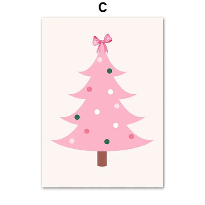 Modern Simple Wall Art Pink Christmas Tree Father Christmas HD Canvas Print Poster Home Living Room Bedroom Decoration