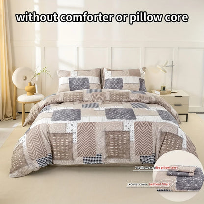 3-Piece Patchwork Print Duvet Cover Set — Soft Skin-Friendly Polyester Bedding (1.0–2.0 m | 3.3–6.6 ft)