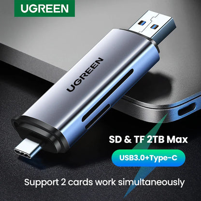USB 3.0 & USB-C SD/MicroSD Card Reader - 2-in-1 USB-A/Type-C Memory Card Adapter, SD/TF, 5Gbps Fast Transfer