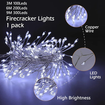 USB LED Firecracker String Lights 3/6/9M (9.8/19.7/29.5 ft) Remote-Controlled Fairy Garland for Wedding Party Garden Christmas