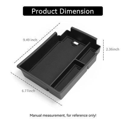 Center Console Storage Tray with Silicone Anti-Slip Pad, Armrest Cup Organizer, Black