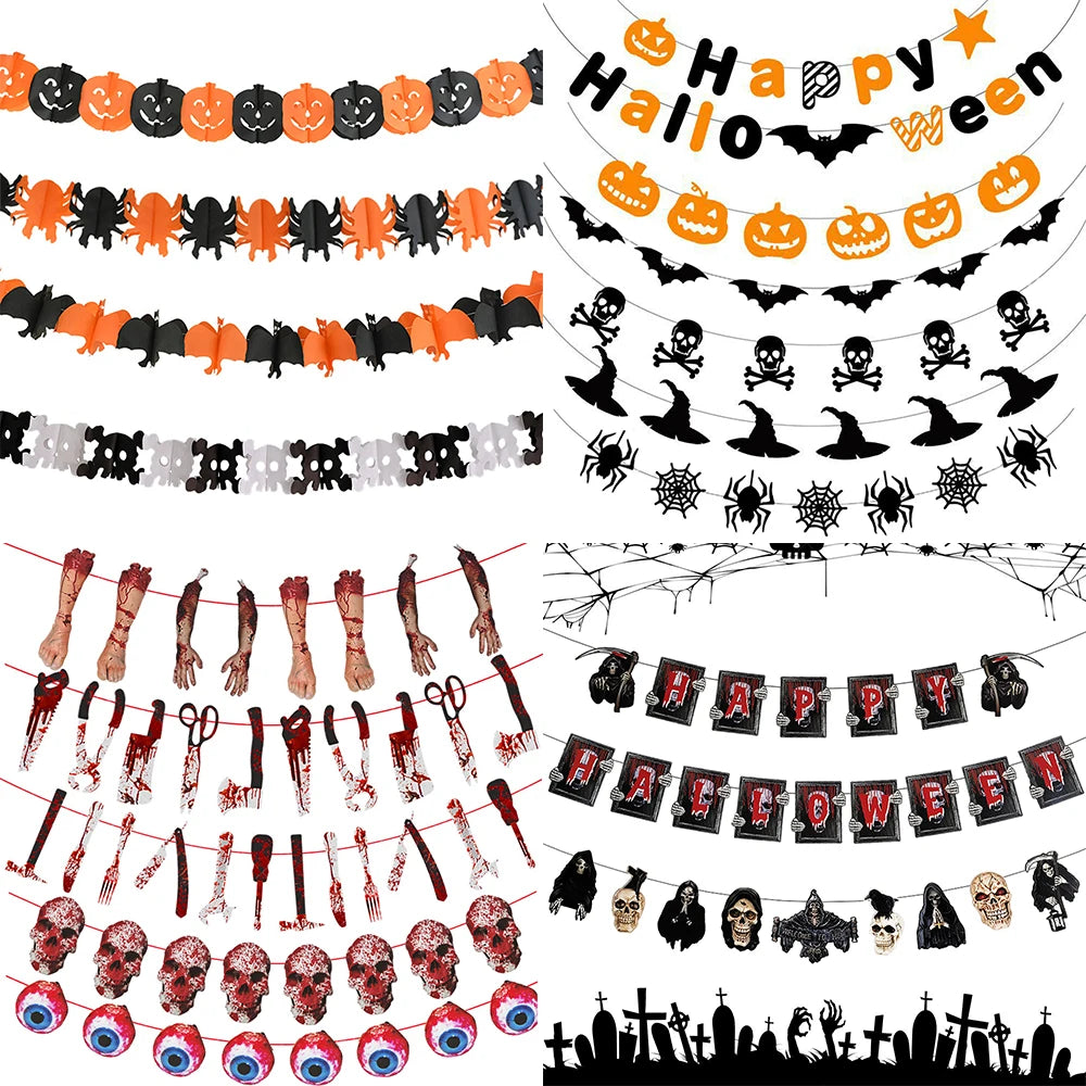 Halloween Paper Hanging Banner - 32 Pattern Options