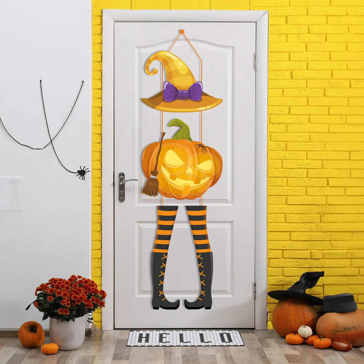 Halloween Door Hanging Pendant Decoration – Pumpkin with Magic Hat & Ghost Style for Window, Door & Party Scene Decor