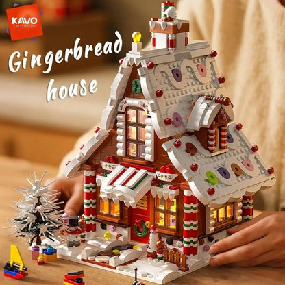 KAVOWORLD Christmas Gingerbread House Building Blocks Set – 1,614 Pieces with LED Lights