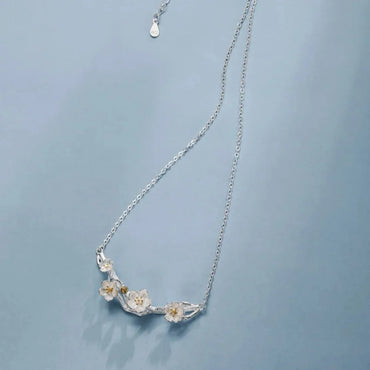 Plum Blossom Pendant Necklace - Rose Gold Plated Silver, O-Chain, 45cm, Elegant Floral Jewelry for Women