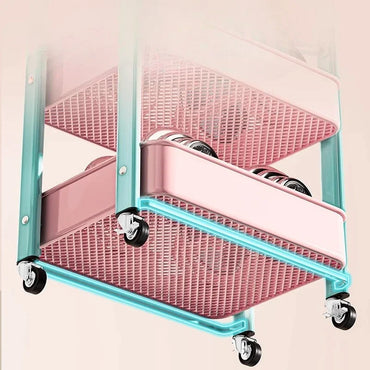 Foldable Multi Tier Rolling Trolley Organizer Cart Kitchen Home Bedroom Books Snacks Portable Storage Cart Wheels Furniture