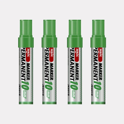 4-Pack Permanent Marker Pens - Waterproof Ink, Fine & 10 mm Chisel Tips, Black Blue Red Green