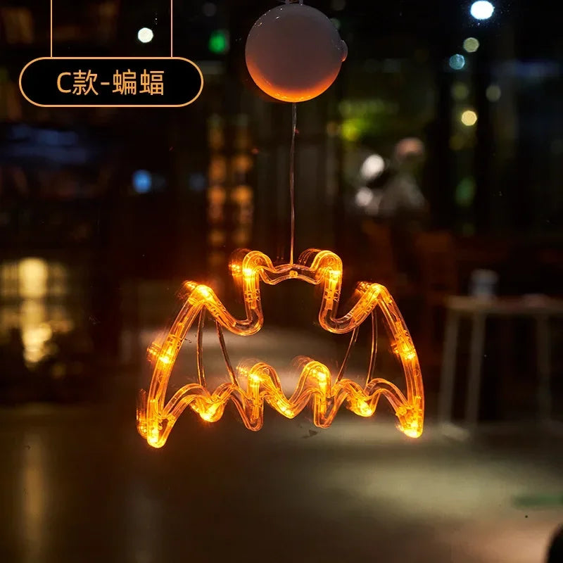 Halloween Window Light with Suction Cup – Battery-Operated Pumpkin & Ghost Hanging Decor for Home, Door & Window Display – 7 Designs