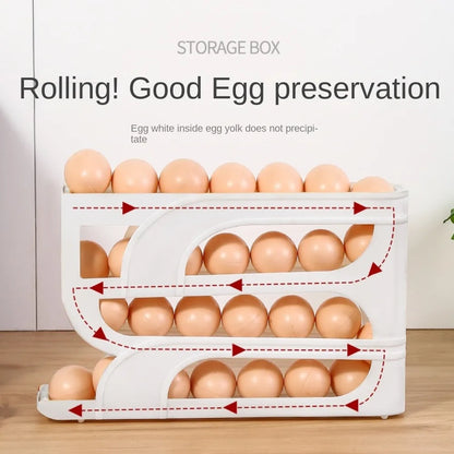 Automatic Egg Roller Rack for Refrigerator – 3- or 4-Layer Space-Saving Egg Organizer (Holds 20/30 Eggs)