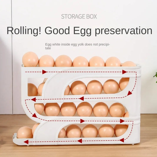 Automatic Egg Roller Rack for Refrigerator – 3- or 4-Layer Space-Saving Egg Organizer (Holds 20/30 Eggs)