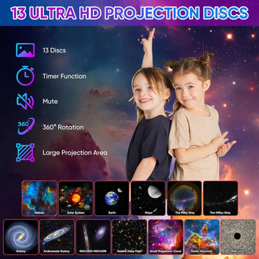 13-in-1 Galaxy Star Projector LED Night Light HD 360° Rotating Planetarium with 13 Discs & Timer for Kids and Adults