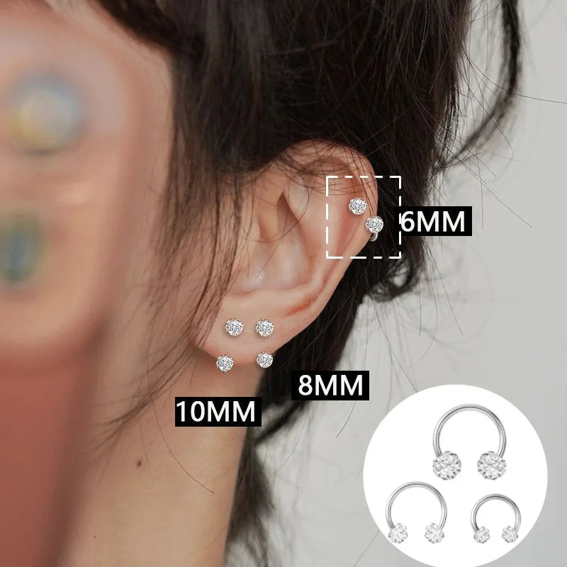 2pcs Stainless Steel Crystal CZ Tragus Piercing Helix Studs Earrings