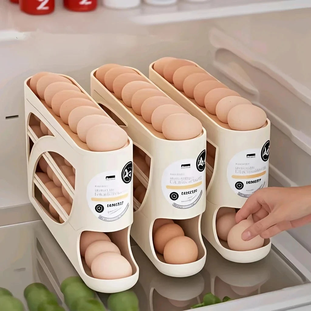 3-Tier Rolling Egg Storage Rack for Refrigerator Holds 24 Eggs — Large Capacity Kitchen & Fridge Organizer