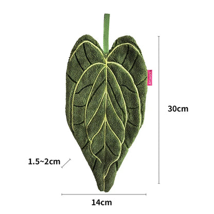 Leaf-Shaped Coral Fleece Hand Towel – Absorbent Hanging Kitchen & Bathroom Towel
