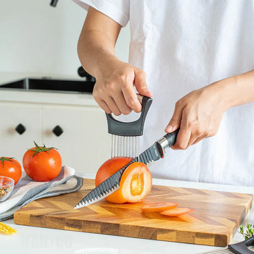 Colorful Onion Slicer with Stainless Steel Holder – Hands-Free Vegetable & Potato Chopper