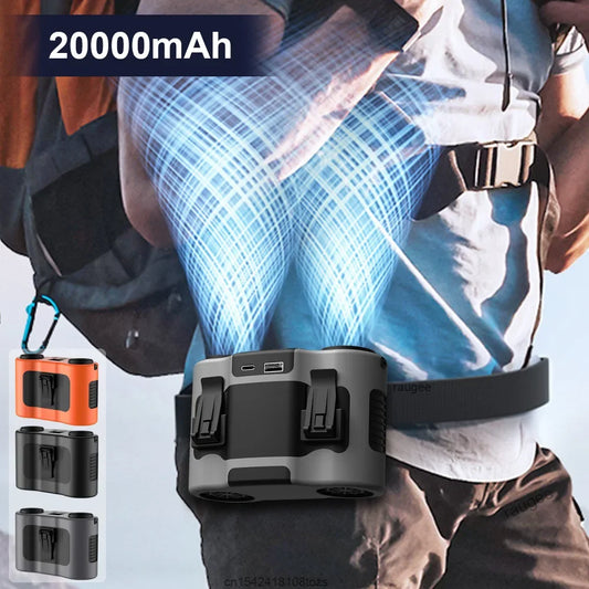 20000mAh Waist Fan Wearable Hanging Neck Fan USB Rechargeable Bladeless Air Conditioner Outdoor Waist Clip Fan with Power Bank