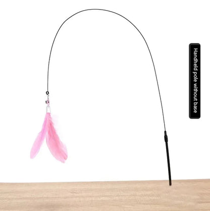 Interactive Cat Feather Teaser Wand with Bell, Extendable Rod, Suction Cup & Replaceable Feather Head