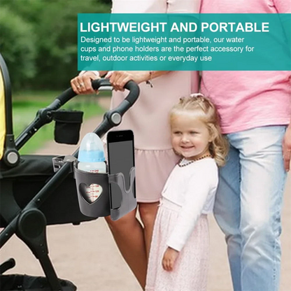 Stroller Cup & Phone Holder 2-in-1 Pram Pushchair Bottle Accessory