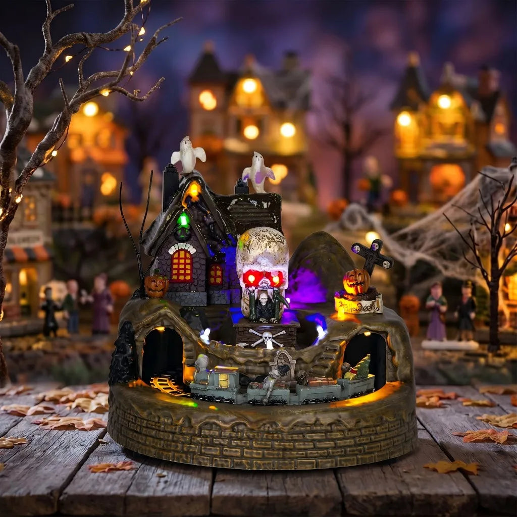 Animated Halloween Village Train Decor with LED Lights
