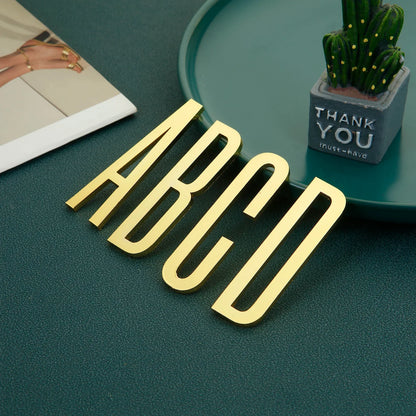 Golden Self Adhesive House Number Metal English Alphabet Letters for Apartment Room Door Plate Table Mailbox Number Stickers 7cm