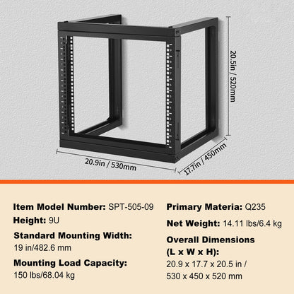 SucceBuy 9U Wall-Mount Server Rack for 19-Inch Equipment