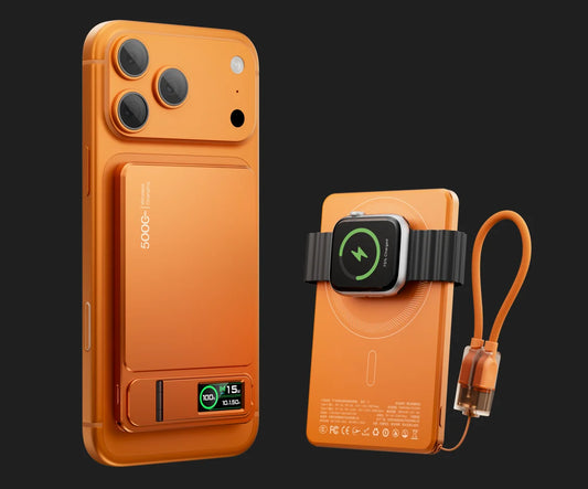10000mAh Magnetic Wireless Power Bank 20W Fast Charge Slim Portable Battery with Built-in Cables & Phone Stand for Magnetic-Compatible Phones and Smartwatches