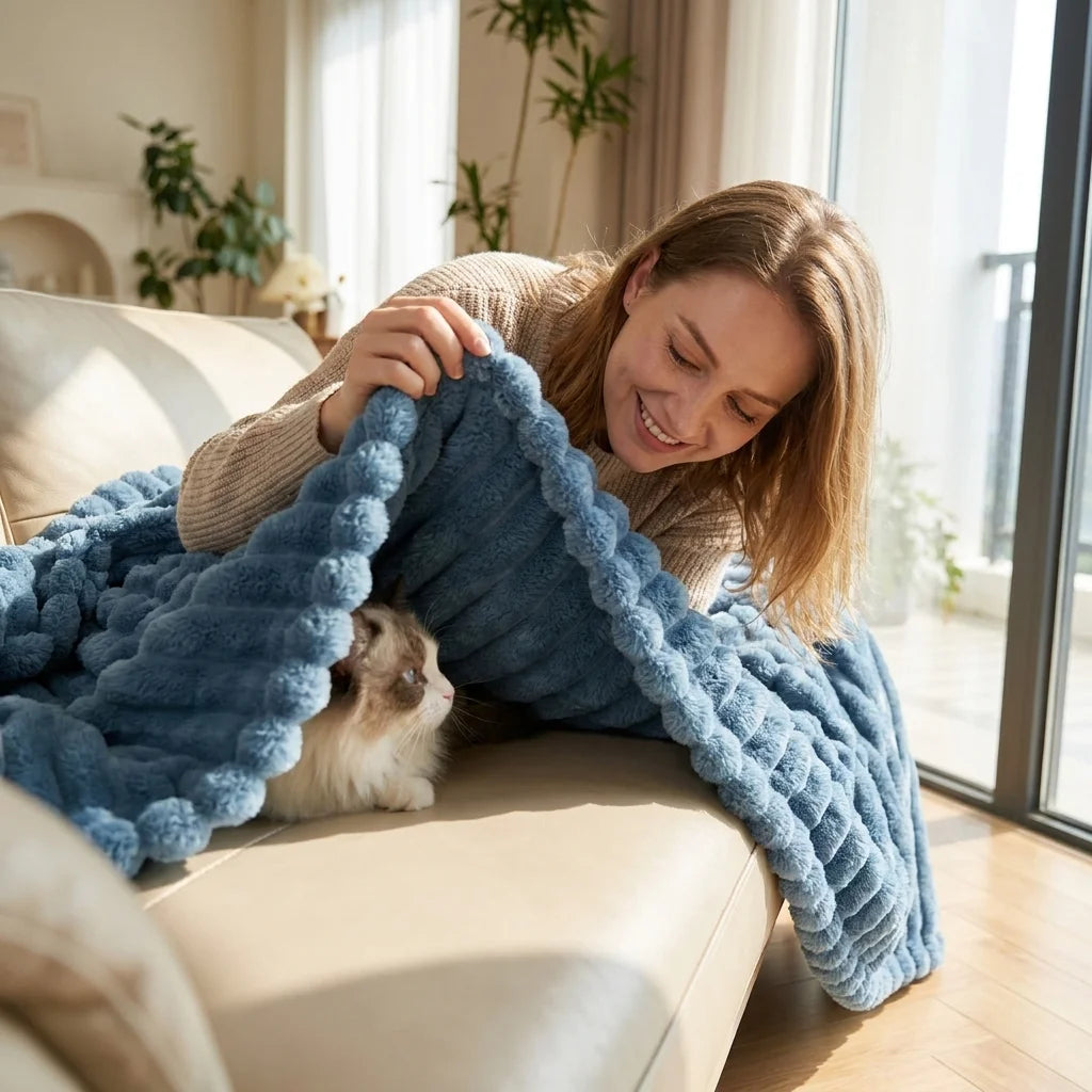 Ribbed Fleece Throw Blanket – Soft & Warm for Bed, Sofa & Home