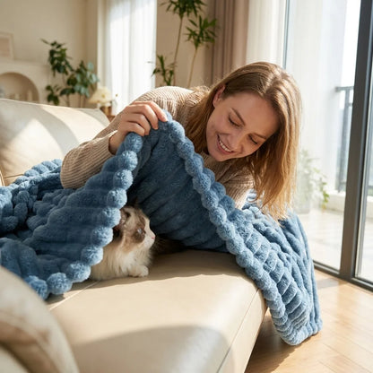 Ribbed Fleece Throw Blanket – Soft & Warm for Bed, Sofa & Home