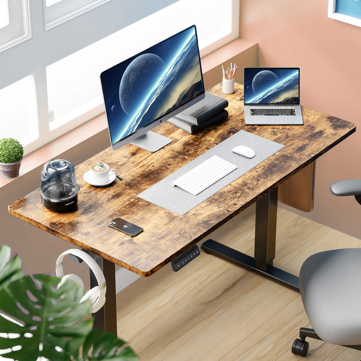 JHK 63" x 24" Electric Standing Desk - 28.35"-46.46" Height, 3 Memory Presets, 154 lbs Capacity, Anti-Collision, EPA/CARB, Oak/Black/White/Rust