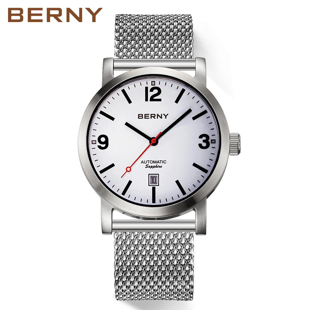 BERNY AM038M Automatic Watch with Leather Strap and Calendar