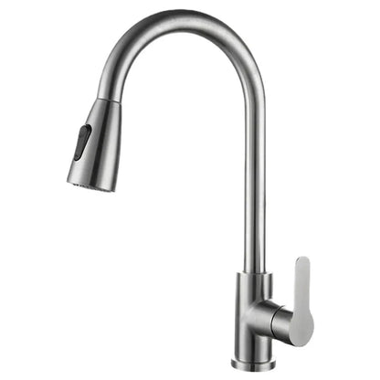 Brushed Nickel Pull-Out Kitchen Faucet — Deck-Mounted Single-Handle 360° Rotating Sprayer, Hot & Cold