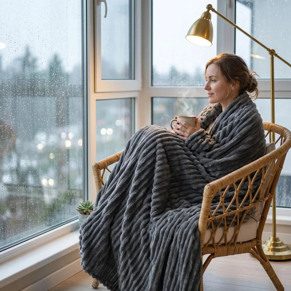 Ribbed Fleece Throw Blanket – Soft & Warm for Bed, Sofa & Home