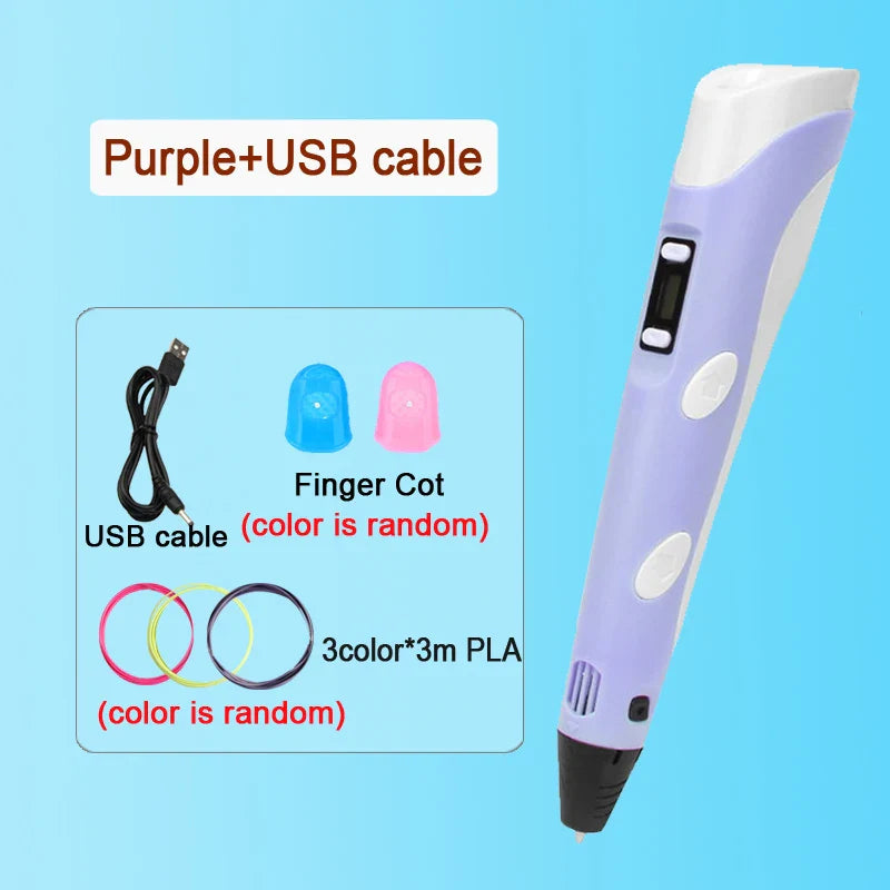 3D Printing Pen with LED Display – PLA 1.75mm Compatible, Adjustable Temp & Speed, USB 5V/2A Kids DIY Art Tool