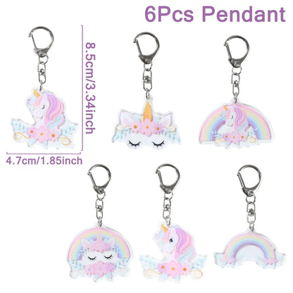 6pcs Rainbow Unicorn Acrylic Keychain Pendant Unicorn Birthday Party Decoration Kids Gifts Baby Shower Wedding Party Favors