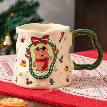 Christmas Ceramic Cup Set, 380ML Festive Mugs with Snowman/Santa/Tree Patterns, Cute Design, Ideal Xmas Gift & Drinkware, 4 Styl