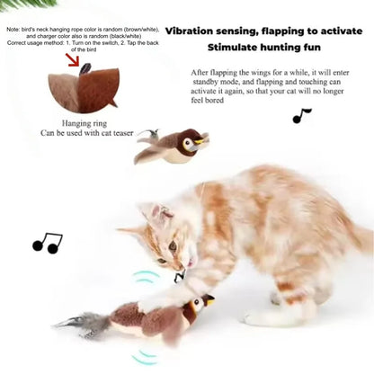 Rechargeable Chirping Flapping Plush Bird Toy – Touch-Activated Interactive Pet Toy for Cats & Dogs