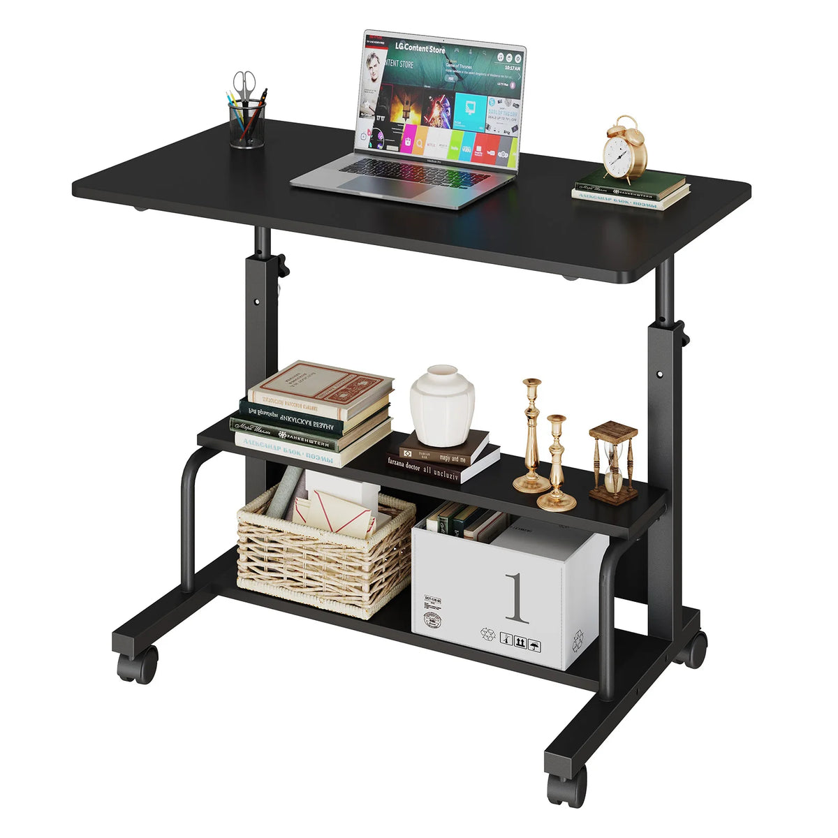JHK 31.5" Mobile Standing Desk for Treadmill - 27.95"-43.70" Height Adjustable, Locking Wheels, 88 lbs, Pin-Lock, Chocolate/White/Black