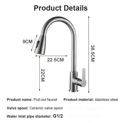 360° Rotating Telescopic Pull-Out Kitchen Faucet - Brushed Nickel, Single-Handle Deck Mount