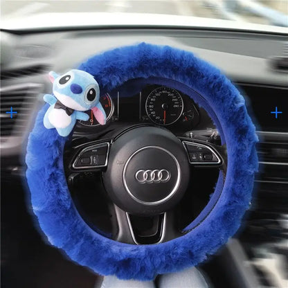 Stitch Plush Steering Wheel Cover – Universal Stretch Winter Warm Car Accessory