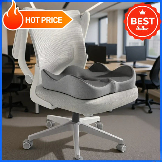 Ergonomic Memory Foam Coccyx Tailbone Cushion for Office Chair & Car, Curved Lumbar Seat Pad (15.75 x 13.39 x 3.15 in / 40 x 34 x 8 cm)