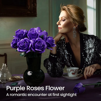 Artificial Purple Roses Bouquet – Faux Flower Arrangement for Home Decor & Gifting
