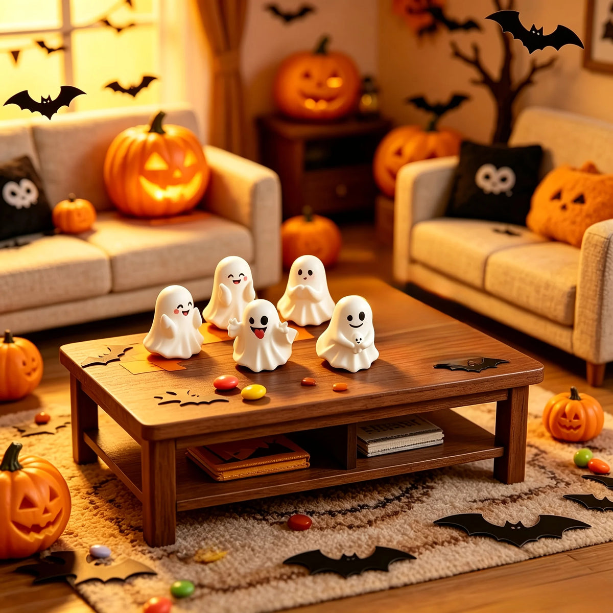 Five-Piece Halloween Ghost Figurine Set for Tabletop Decor