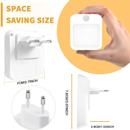 Motion Sensor LED Night Light with EU Plug – Plug-In Bedside & Kids Night Lamp, Warm/White Light